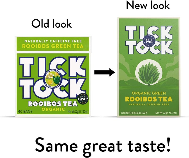 Tick Tock Organic Green Rooibos Tea - 40 Biodegradable Bags (2.5 Ounce) - Image 2